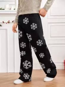 Manfinity Hombres Jeans estampado de copo de nieve - Negro - Ver 1