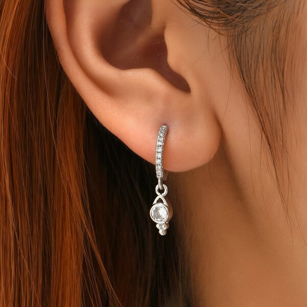 

Zircon Decor Drop Earrings, Silver