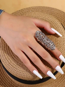 Rhinestone Detail Hollow Out Ring - Silver - View 10