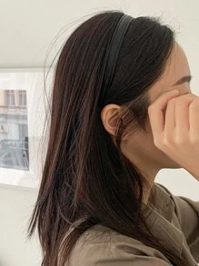 DAZY Minimalist PU Leather Headband Casual - Black - View 2