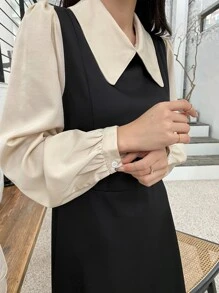 DAZY Colourblock Peter Pan Collar Puff Sleeve Dress - Multicolor - View 5