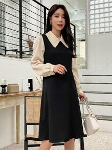 DAZY Colourblock Peter Pan Collar Puff Sleeve Dress - Multicolor - View 6