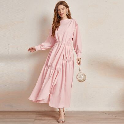 Drop Shoulder Asymmetrical Hem Solid Dress