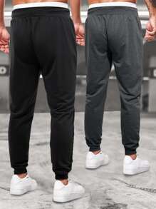 Manfinity Homme 2入組鬆身男士運動長褲,斜口袋,有彈性束腰繩 - 彩色 - 查看 2
