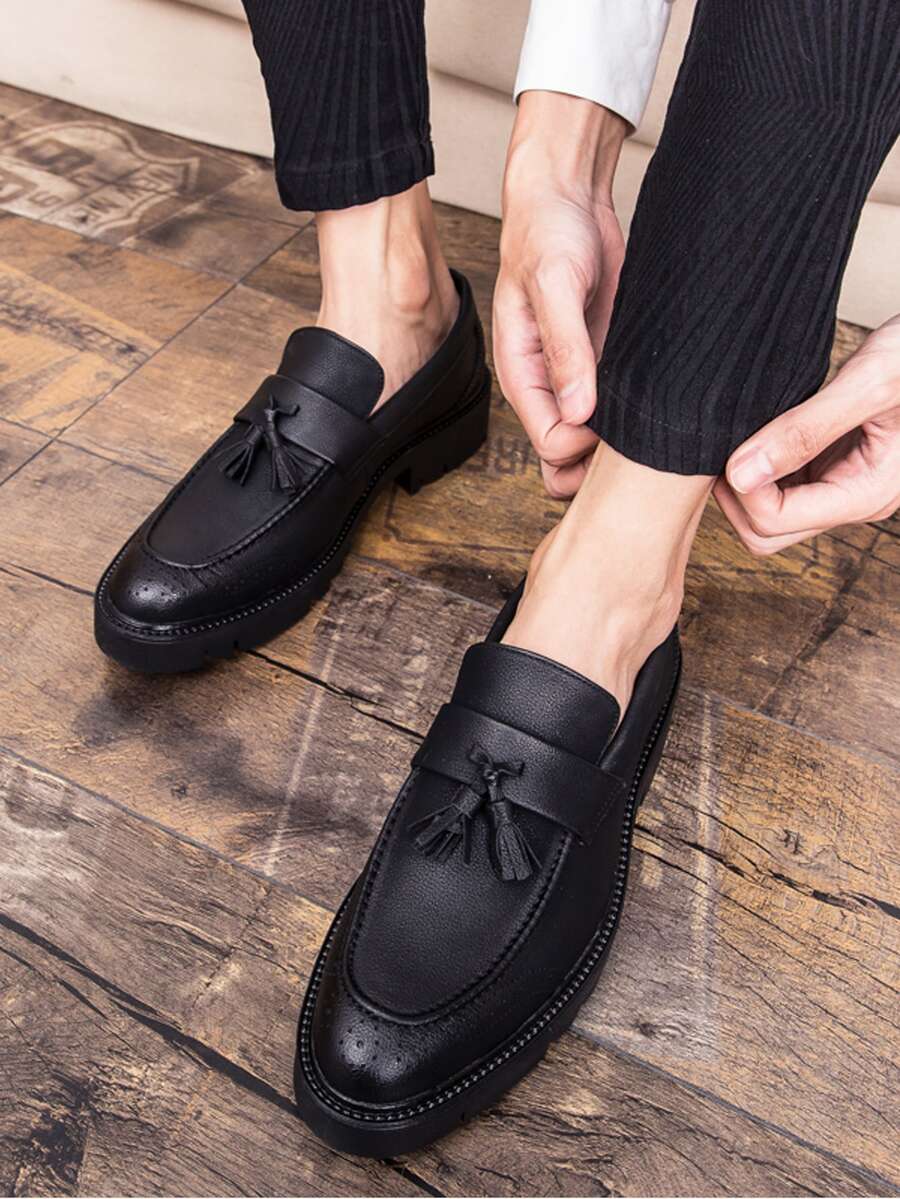 Men Tassel Decor Chunky Loafers - Black - View 1