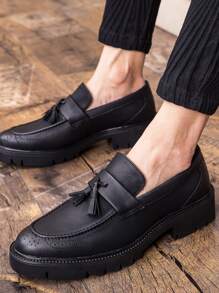 Men Tassel Decor Chunky Loafers - Black - View 2