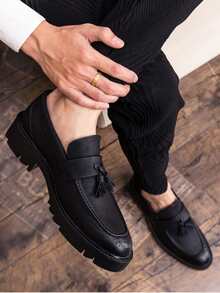 Men Tassel Decor Chunky Loafers - Black - View 3