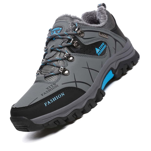 

Men Colorblock Letter Detail Lace-up Front Plush Inside Hiking Shoes, Grey