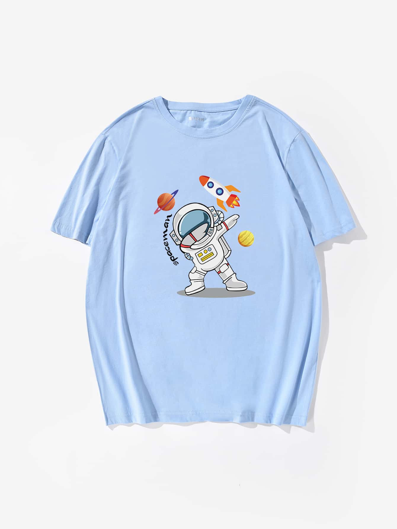 Hombres Camiseta con estampado de letra y astronauta - Celeste - Ver 1