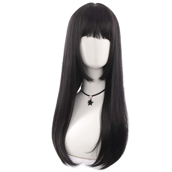 

Natural Long Straight Synthetic Wig With Bangs, Black