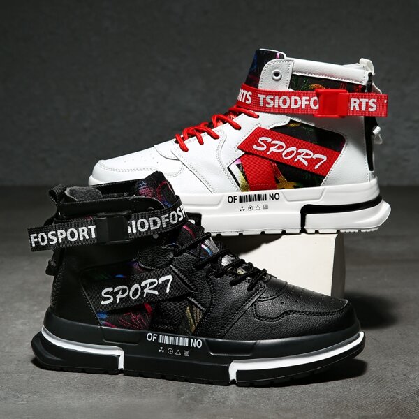 

Men Two Tone Letter Graphic Buckle Decor Skate Shoes, Multicolor