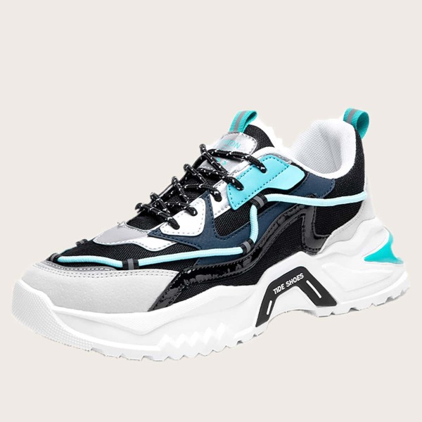 

Men Colorblock Lace-up Front Chunky Sneakers, Blue and white