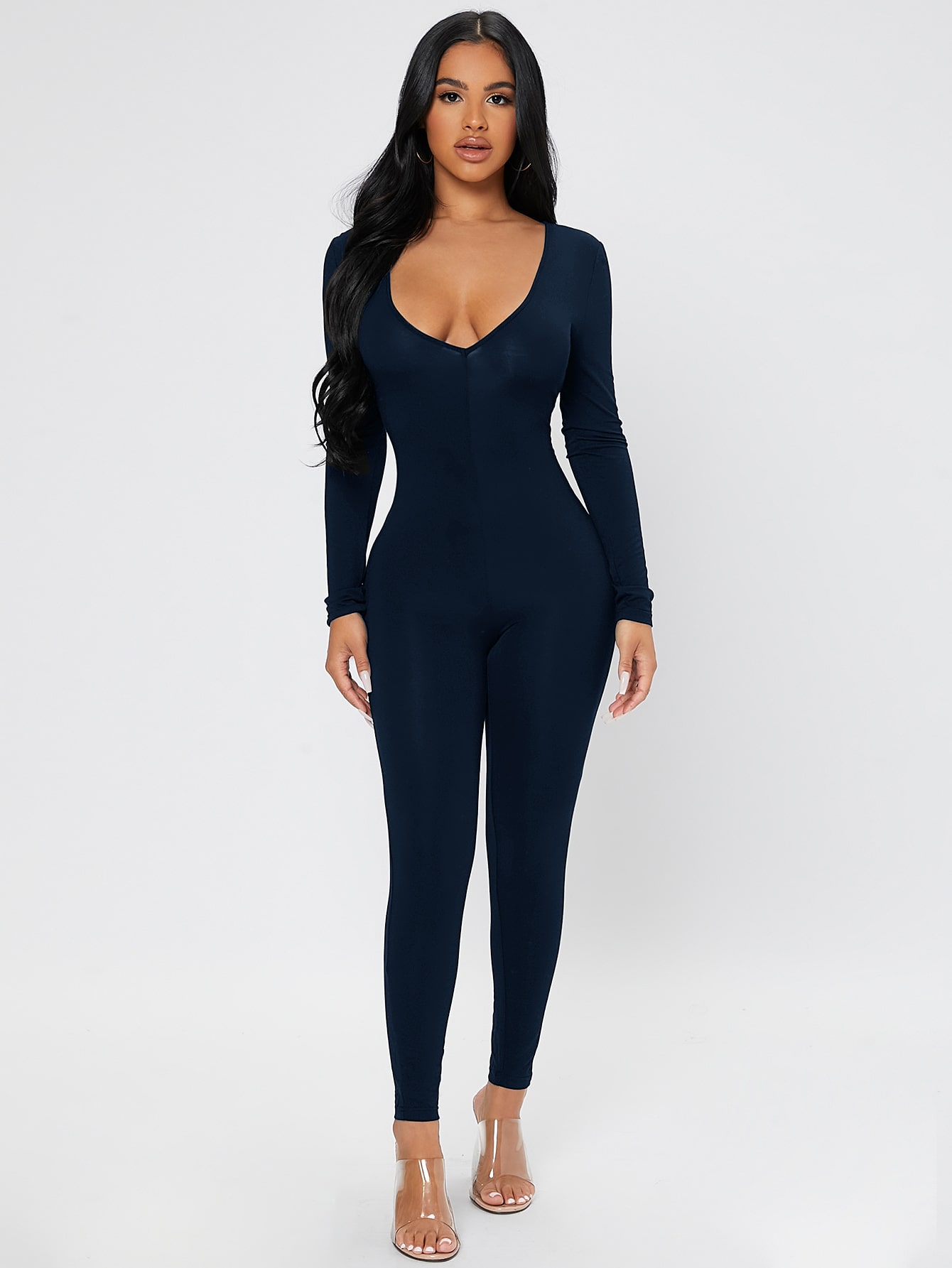 SHEIN PETITE Scoop Neck Unitard Jumpsuit SHEIN USA