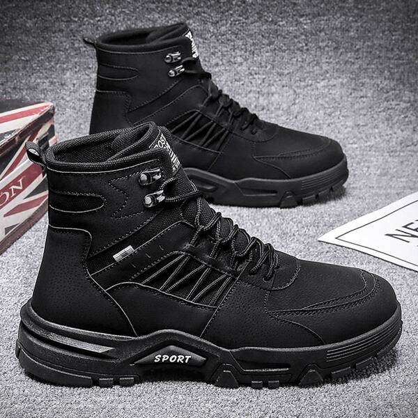 

Men Minimalist Lace-up Front Boots, Black