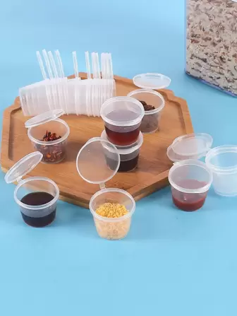 20pcs 25ML Clear Disposable Sauce Cup,Solid Round Seasoning With Lid For Kitchen Table,Portable Sauce Cup For Outdoor Picnic,Kitchen,Christmas Gift