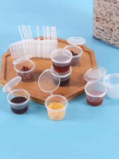 20pcs 25ML Clear Disposable Sauce Cup,Solid Round Seasoning With Lid For Kitchen Table,Portable Sauce Cup For Outdoor Picnic,Kitchen,Christmas Gift,School Supplies
