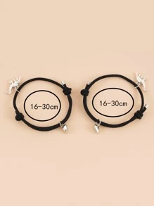 2pcs Dinosaur Charm Couple Bracelet - Black - View 3