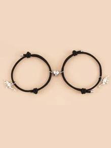 2pcs Dinosaur Charm Couple Bracelet - Black - View 4