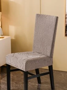 Jacquard Leaf Pattern Chair Slipcover, Grey Stretchy Dining Chair Dust Cover For Dining Room - Light Grey - View 3
