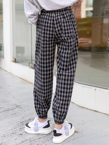 DAZY Drawstring Waist Plaid Joggers - Black and White - View 2