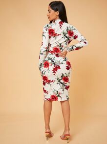 SHEIN SXY Floral Print Mock Neck Bodycon Dress - Multicolor - View 2