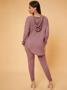 SHEIN SXY Drop Shoulder Split Asymmetrical Hem Hoodie & Leggings - Dusty Pink - View 2