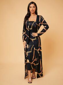 SHEIN SXY 錬條圖案開門襟外套和緊身連衣裙 - 彩色 - 查看 3