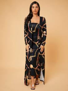 SHEIN SXY 錬條圖案開門襟外套和緊身連衣裙 - 彩色 - 查看 4