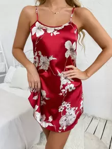 Váy ngủ & áo ngủ Nữ Hoa Thanh lịch - Đỏ - Xem 3