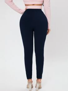 SHEIN PETITE Slant Pocket Skinny Pants - Navy Blue - View 2