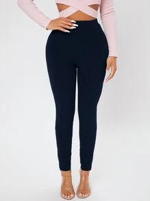 SHEIN PETITE Slant Pocket Skinny Pants - Navy Blue - View 4