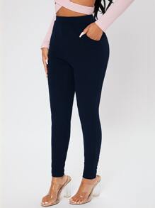 SHEIN PETITE Slant Pocket Skinny Pants - Navy Blue - View 6