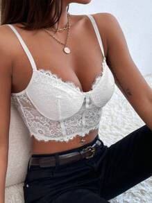 SHEIN SXY Top de tirantes corto con encaje bustier - Blanco - Ver 4