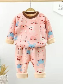 Toddler Girls Cartoon Rabbit Print Tee & Trousers - Pink - View 1