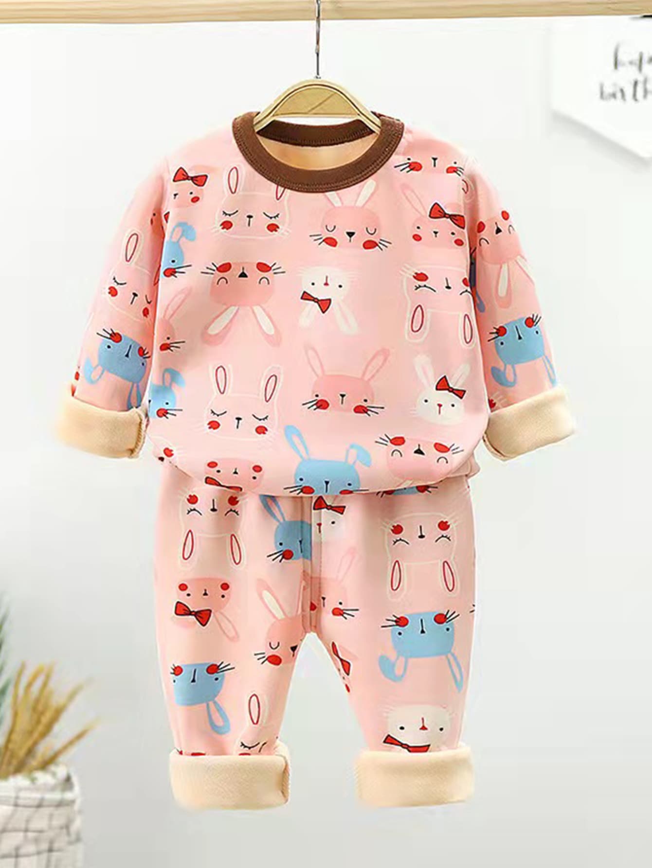 Toddler Girls Cartoon Rabbit Print Tee & Trousers - Pink - View 1