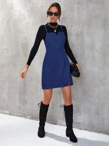 SHEIN Unity 後拉鍊吊帶連衣裙不附帶套頭毛衣 - 藍色 - 查看 4