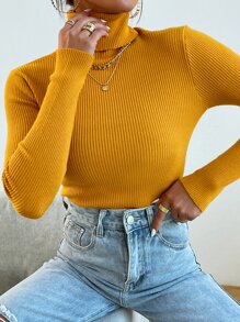 Mulvari Turtleneck Ribbed Knit Sweater Without Necklace,Long Sleeve Tops Knit Pullover Fall Winter Outfit