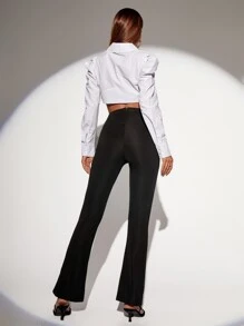 Cut Out Flare Leg Trousers - Black - View 2