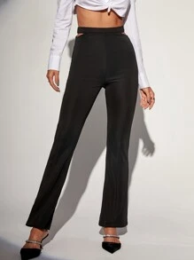 Cut Out Flare Leg Trousers - Black - View 4