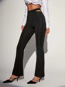 Cut Out Flare Leg Trousers - Black - View 5
