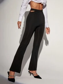 Cut Out Flare Leg Trousers - Black - View 6