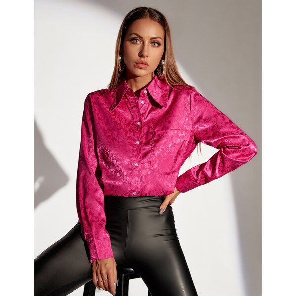 

Button Front Satin Blouse, Hot pink