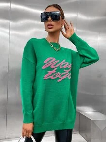 SHEIN EZwear Letter Pattern Drop Shoulder Oversized Sweater