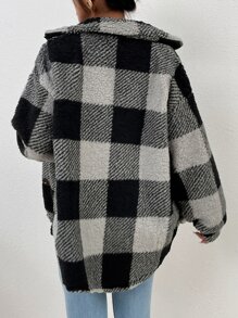 SHEIN LUNE Abrigo teddy con botón delantero de guingán - Multicolor - Ver 2