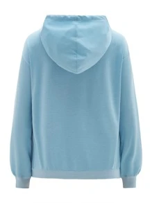 SHEIN X SU2C Plus Floral & Slogan Graphic Drop Shoulder Drawstring Hoodie - Baby Blue - View 2
