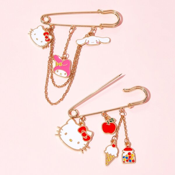 

2pcs Cartoon Decor Brooch, Multicolor