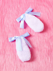 ROMWE Kawaii 2 piezas Clip de pelo con decoración de orejas esponjosas, regalo lindo de San Valentín - Blanco - Ver 1