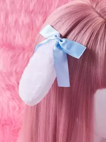 ROMWE Kawaii 2 piezas Clip de pelo con decoración de orejas esponjosas, regalo lindo de San Valentín - Blanco - Ver 2