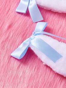 ROMWE Kawaii 2 piezas Clip de pelo con decoración de orejas esponjosas, regalo lindo de San Valentín - Blanco - Ver 3