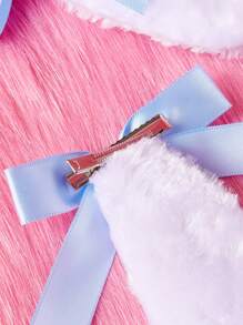 ROMWE Kawaii 2 piezas Clip de pelo con decoración de orejas esponjosas, regalo lindo de San Valentín - Blanco - Ver 5